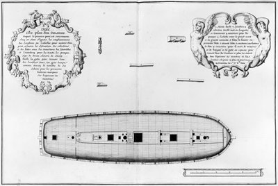 Piano di una nave con un primo ponte completato, illustrazione da 